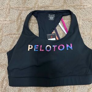 Peloton Women's Black Sports Bra with Multicolor Logo